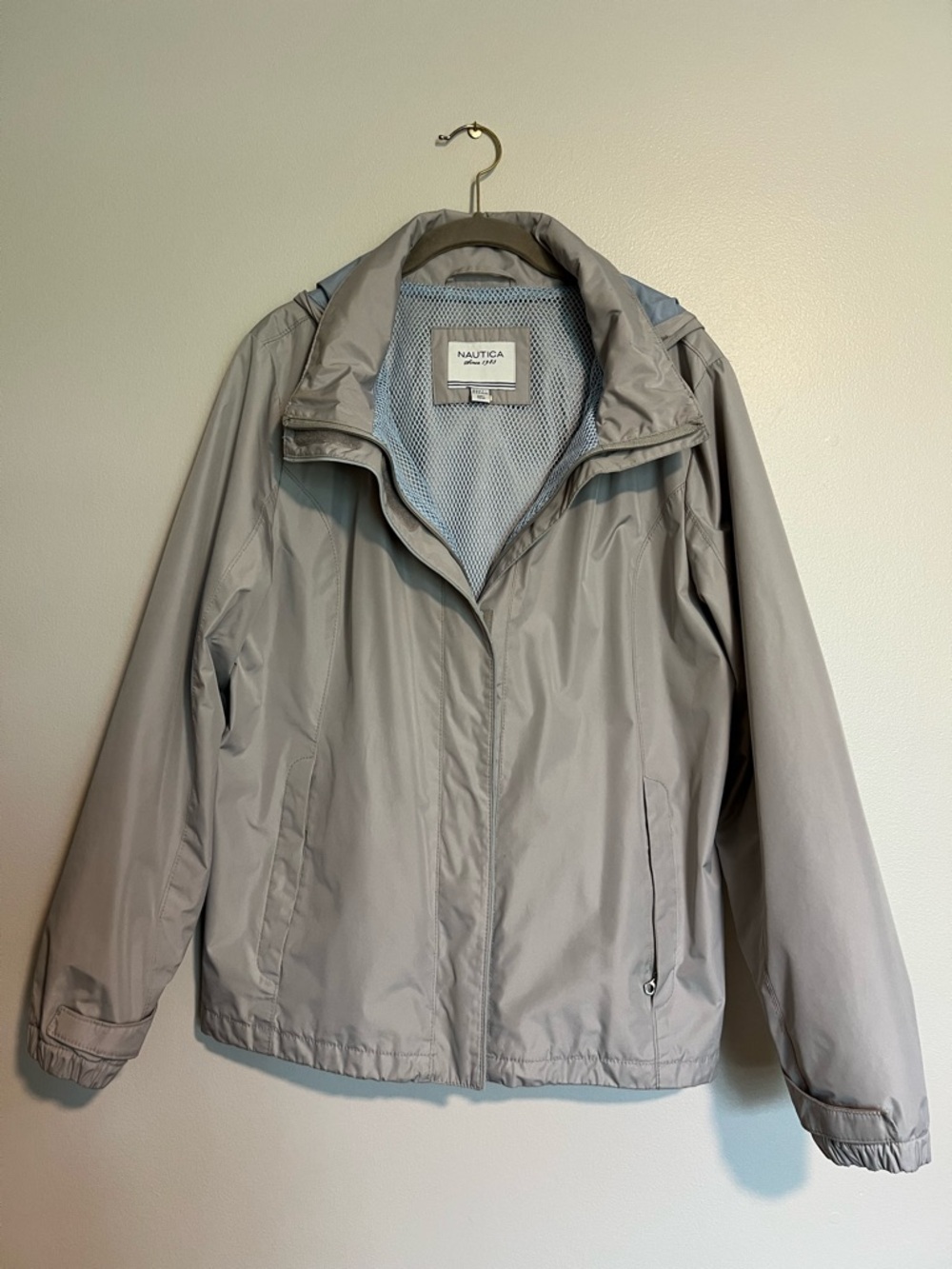 Nautica Women's Light Gray Hooded Shell Jacket